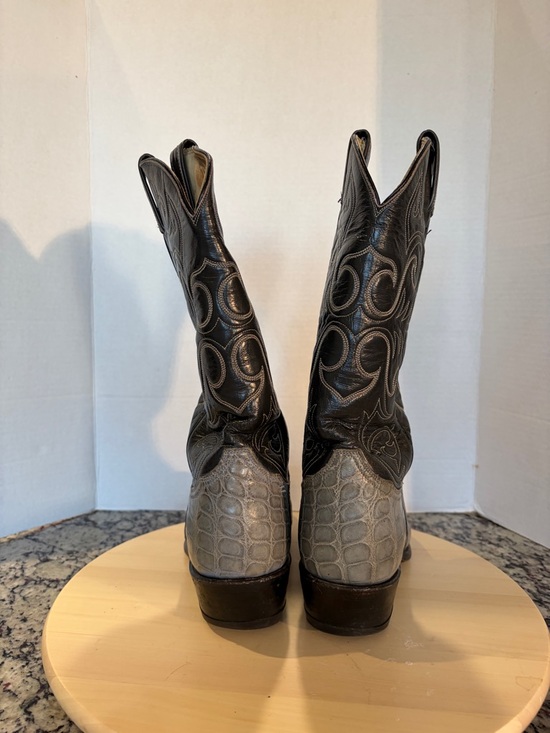 Tony Lama Western Boots Gray Textured ?Belly Leather Men display picture 3